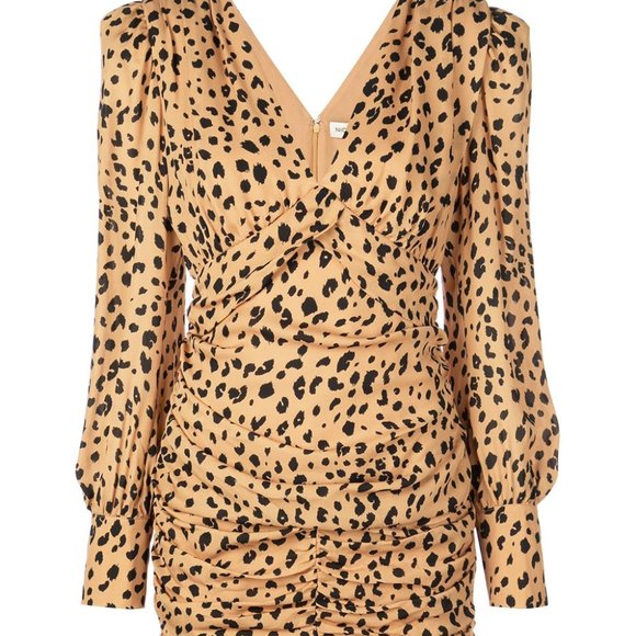 Puff sleeve leopard printed silk ruffle mini dress - size 0 - Modern 80s style - Picture 15 of 16